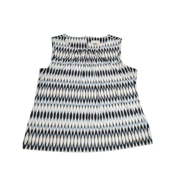 Calvin Klein Blue Geometric Sleeveless Pleated Blouse Women’s Size 1X - Picture 1 of 4